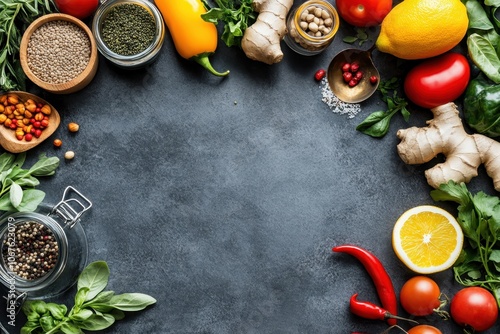 Wallpaper Mural Fresh vegetables and spices arranged beautifully on a dark background for a cooking theme Torontodigital.ca