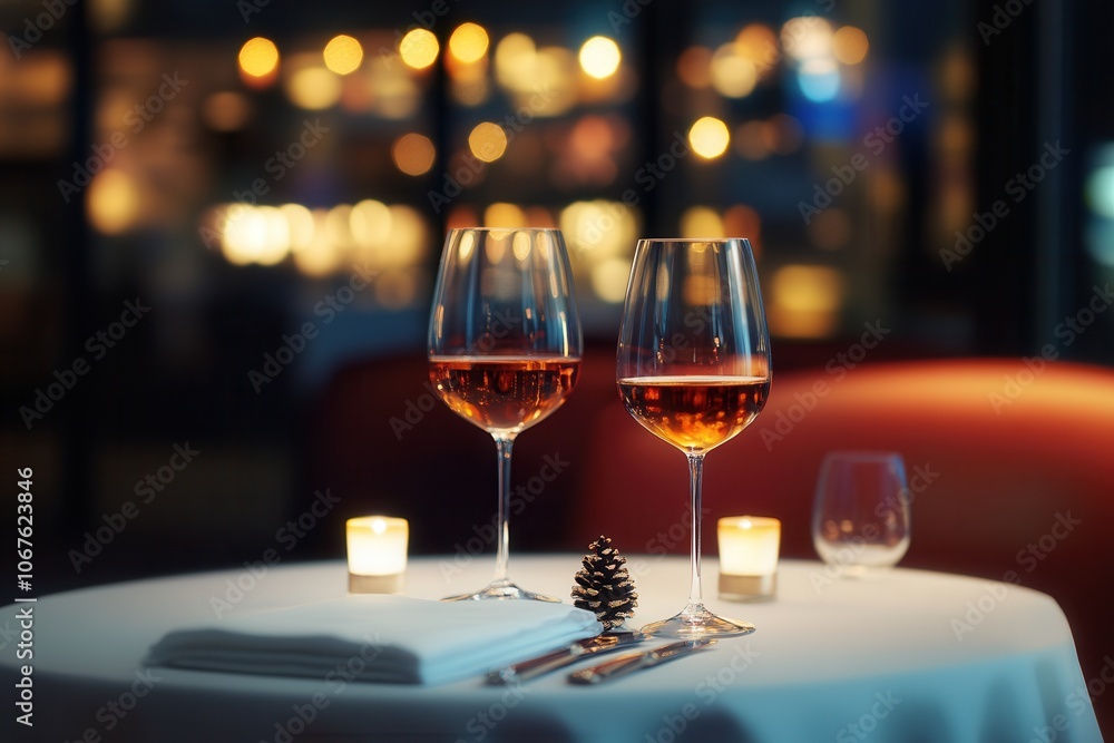 Romantic table setting with wine glasses candlelight Romantic table setting with wine glasses candlelight