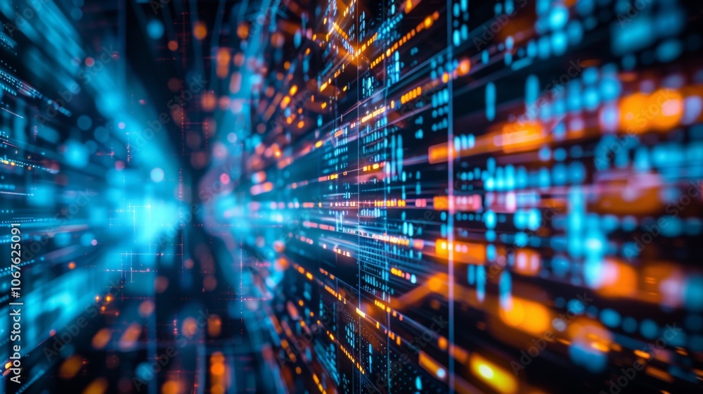 Dynamic data stream with blue and orange light patterns Dynamic data stream with blue and orange light patterns