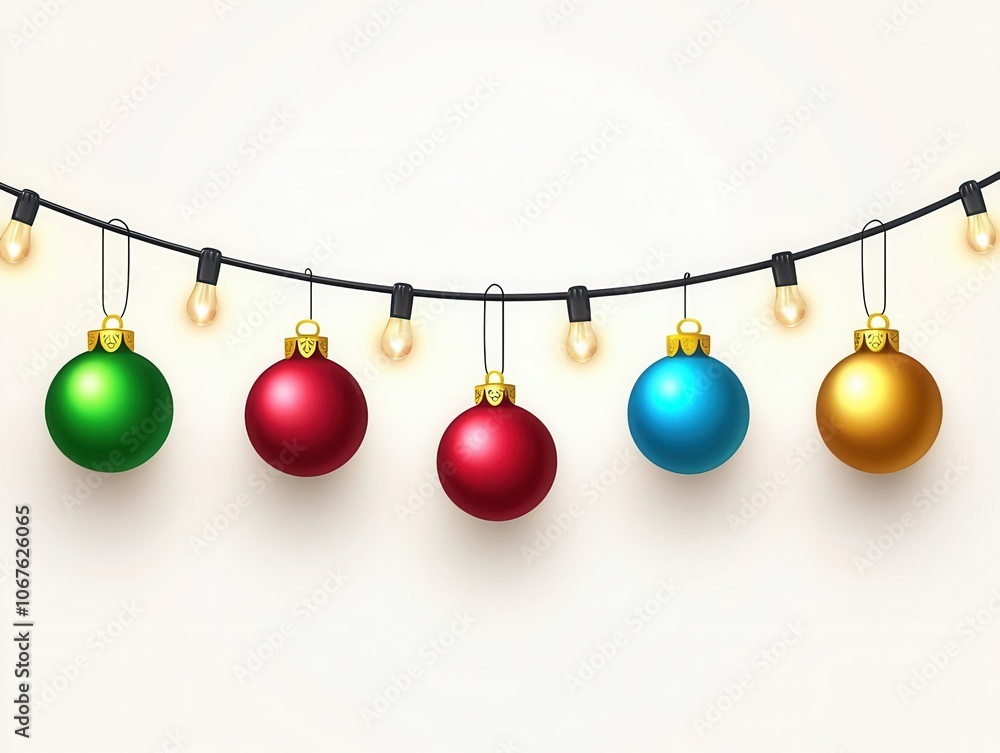 Festive christmas lights colorful baubles on cream background Festive christmas lights colorful baubles on cream background