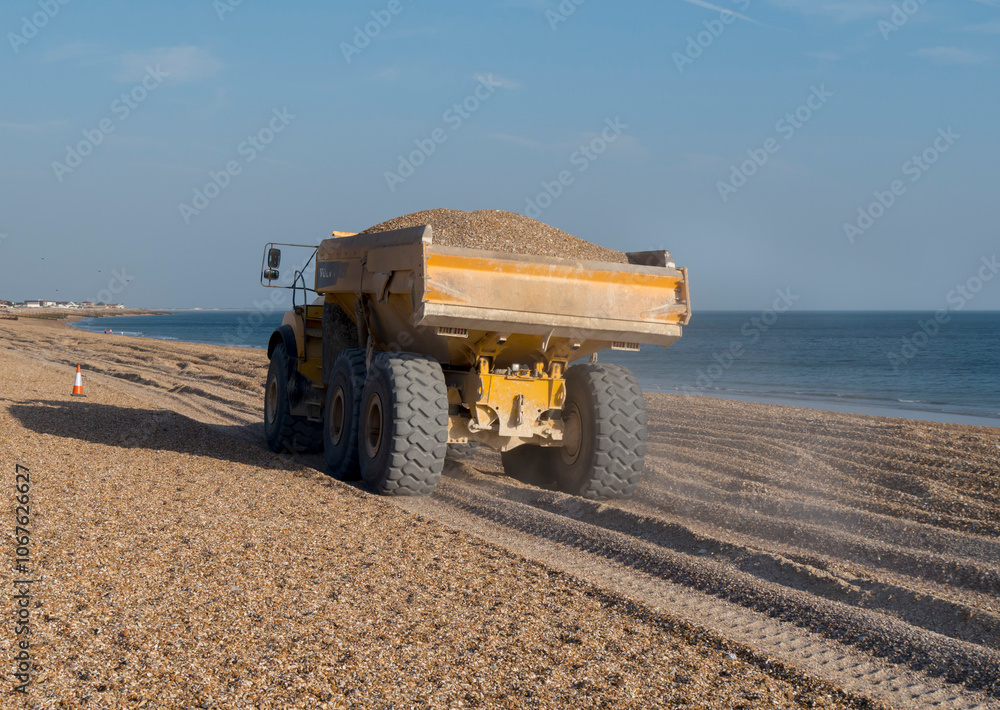 Europe, UK, England, Hampshire, Hayling Island south beach tyre tracks
