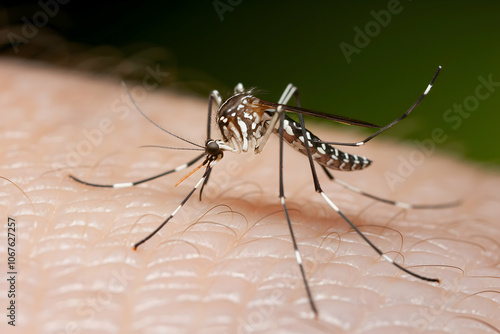 Wallpaper Mural Closeup mosquito on skin, body and legs clearly visible against soft background Torontodigital.ca