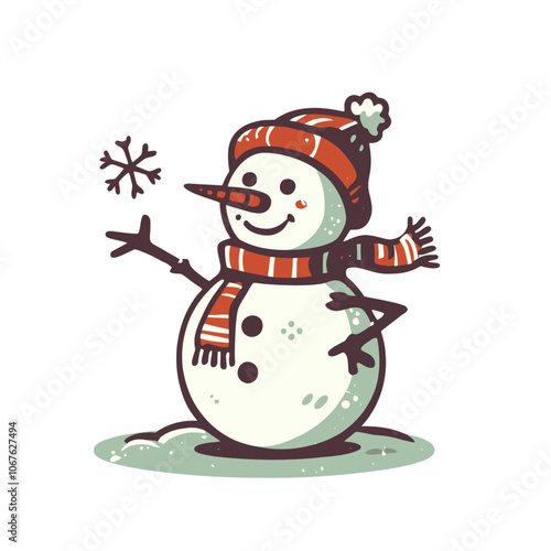 Snowman cartoon character. Isolated vector illustration