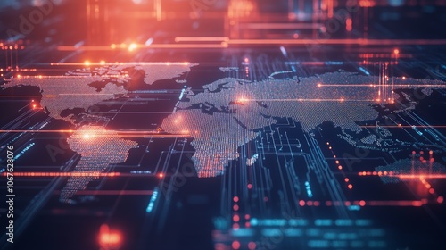 Global Semiconductor Landscape, a detailed representation of major semiconductor companies worldwide, showcasing their influence and trade connections across continents