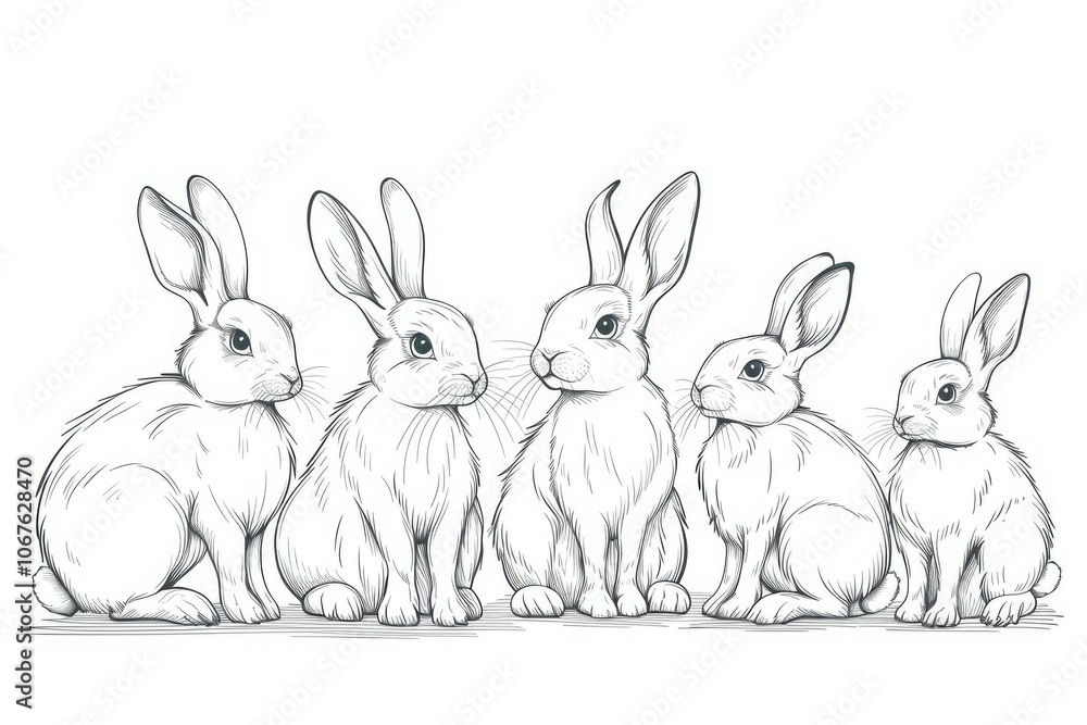 Easter rabbit continuous line drawing set vector illustration. Easter rabbit continuous line drawing set vector illustration.