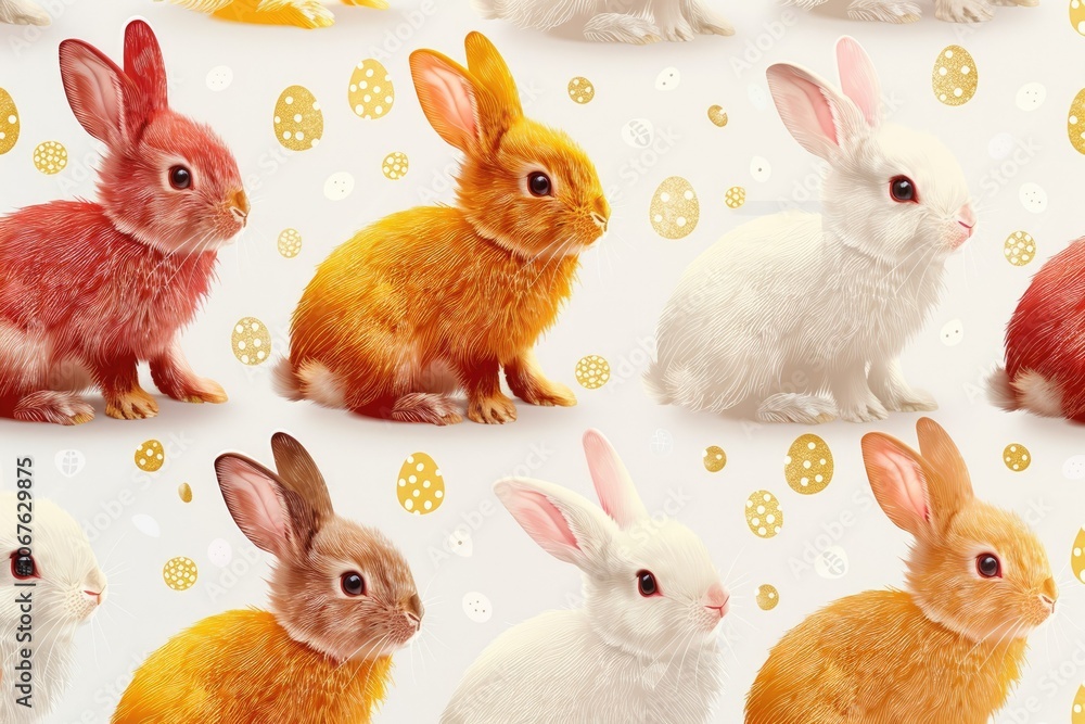 Fototapeta premium Seamless Pattern of funny Easter Rabbit isolated on white. Simple Outline Vector Illustration.