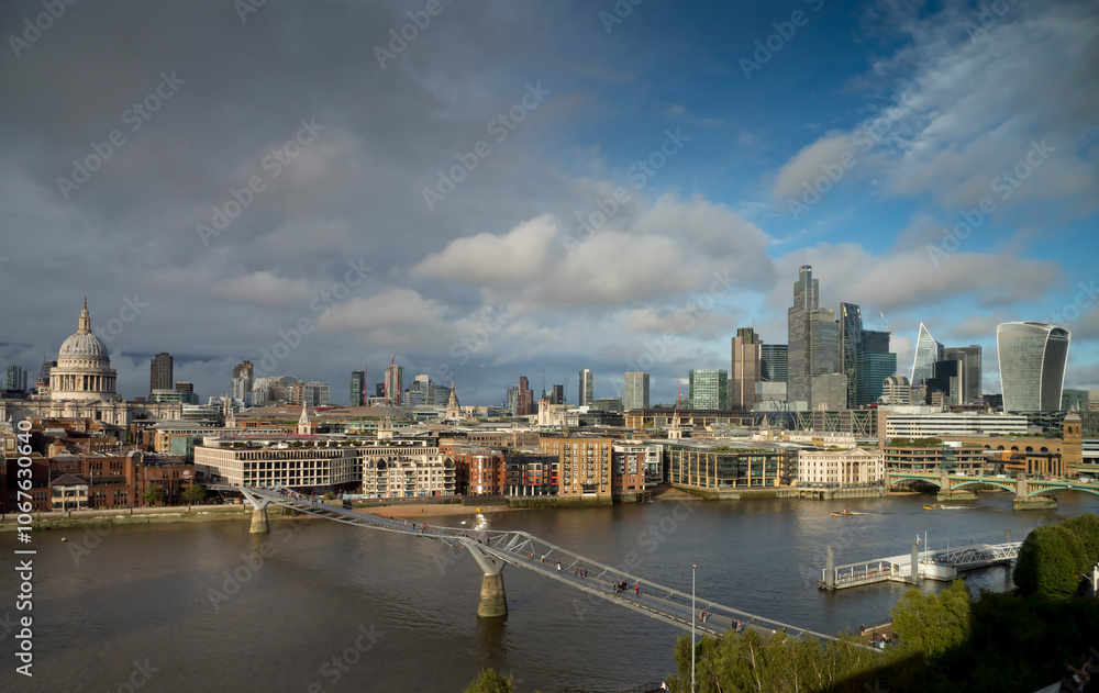 UK, England, London, St Pauls cathedral and city moody sky