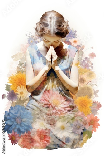 Flower Collage person praying flower photography painting.