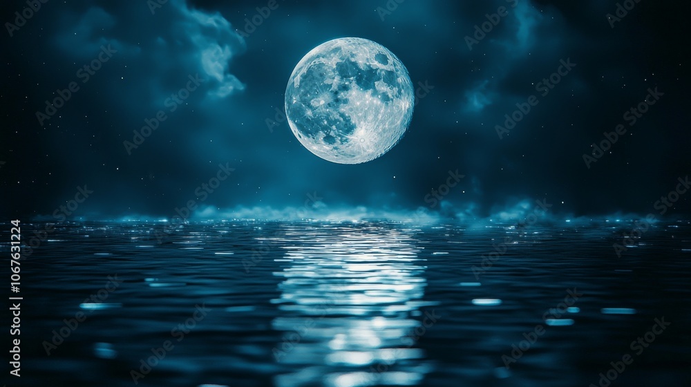 Fototapeta premium Full Moon Reflection Over Calm Ocean