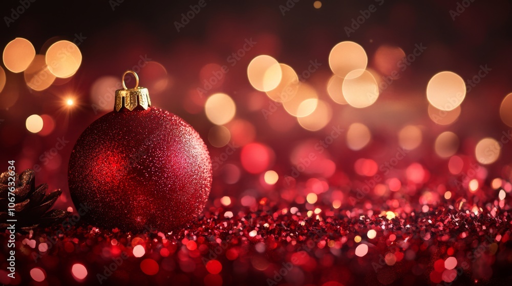red Christmas ball ornaments set against a sparkling background, evoking a festive and joyful holiday spirit. red Christmas ball ornaments set against a sparkling background, evoking a festive and joyful holiday spirit.
