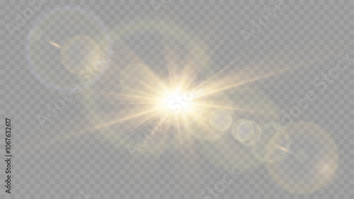 Light flare, Glowing light explodes. Light ray. shining sun, bright flash. Special lens flare light effect.  Stock royalty free vector illustration. PNG
