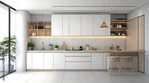 Modern White Kitchen with W...