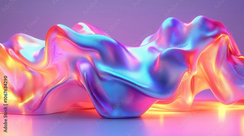 Obraz premium Organic forms with iridescent glow, abstract 3D arrangement, flat design illustration