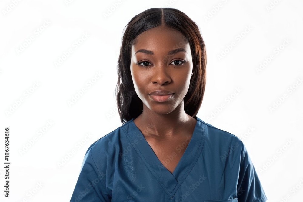 Black nurse in scrubs on white background. Black nurse in scrubs on white background.