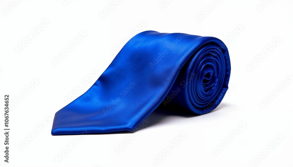 Silk tie in vibrant blue color on clean white background with copy space Silk tie in vibrant blue color on clean white background with copy space