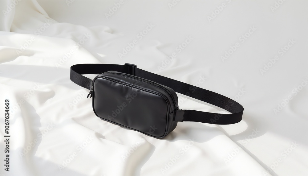 Fototapeta premium Unique belt bag on smooth white background with copy space