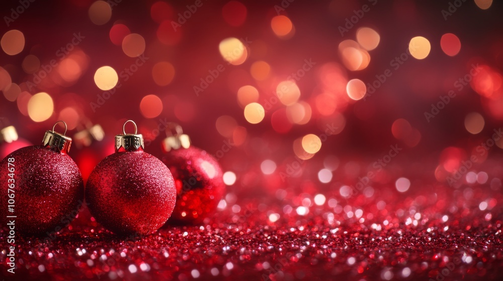 red Christmas ball ornaments set against a sparkling background, evoking a festive and joyful holiday spirit. red Christmas ball ornaments set against a sparkling background, evoking a festive and joyful holiday spirit.