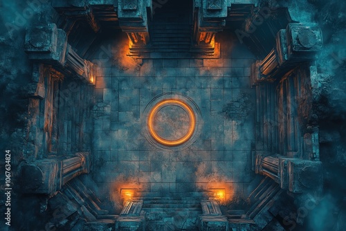 Dark Fantasy Dungeon Battlemap, Mysterious Ancient Temple Tabletop RPG Interior Room Map, Adventure Games and Roleplaying Encounters, Gaming Art Design