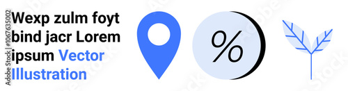 Location pin, percentage sign within circle, and delicately drawn leaf. Ideal for web design, business promotions, educational materials, environmental campaigns, financial reports, travel blogs
