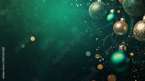 Christmas background. decorated with pine branches, pinecones, ball and shiny ornaments, perfect for a holiday-themed design.