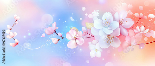 An image of cherry blossoms with a galaxy in the background