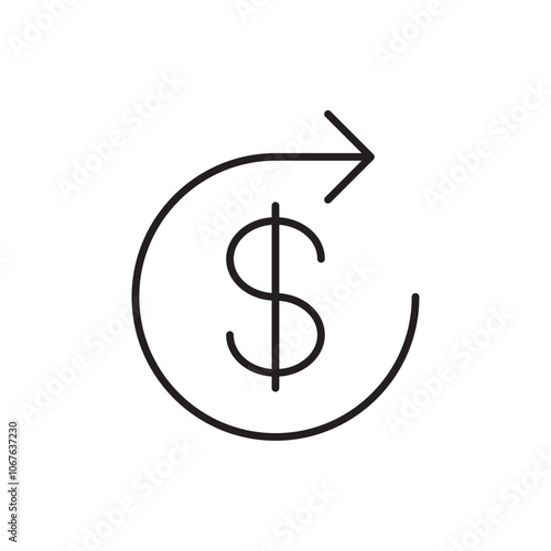 Refund Icon with Reversed Arrow and Dollar Symbol, Representing Returning Funds, Payment Reversal, and Transaction Refunds