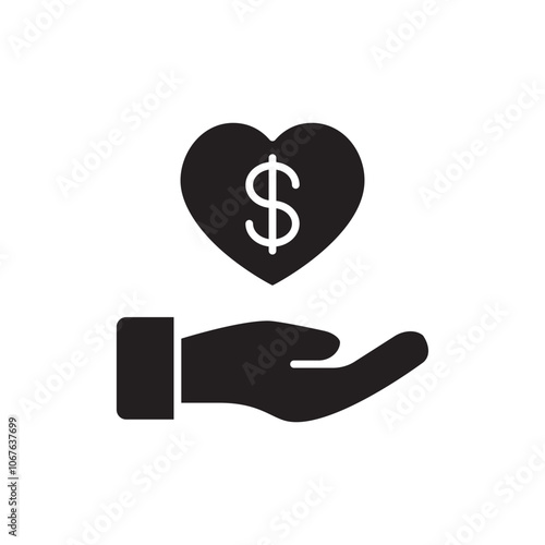 Donation Icon with Hand Holding Heart, Representing Charitable Contributions, Giving Back, and Philanthropic Support
