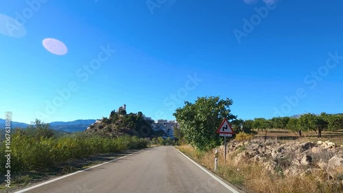 Road to Puerto Saucillo, starting point of hiking trail to peak Torrecilla, Sierra de las Nieves national park in Yunquera, Spain photo