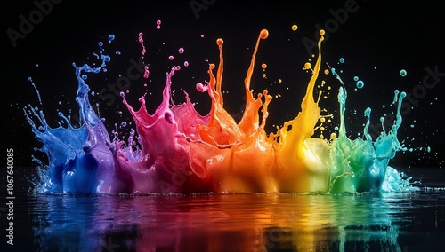 Explosive Rainbow Paint Splash on Black Background, Wallpapers