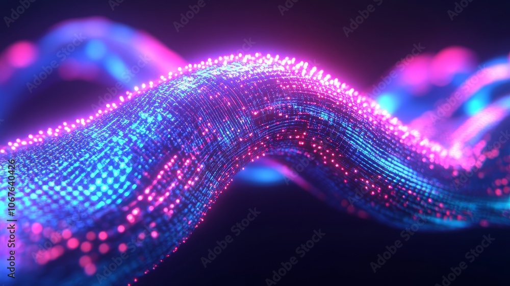 A vibrant and dynamic representation of digital waves in abstract form. A vibrant and dynamic representation of digital waves in abstract form.