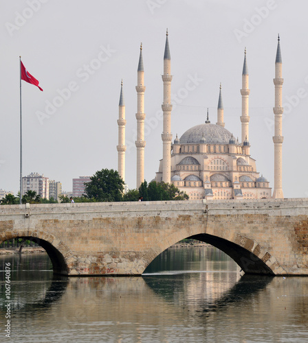 A view of Taskopru and Sabancı Mosque in Adana, Turkey photo