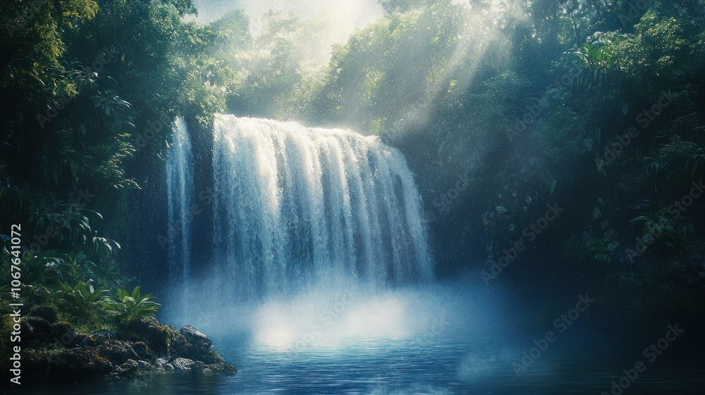 Fototapeta premium Waterfall in Lush Rainforest