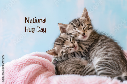 Text National Hug Day with cute cats hugging each other