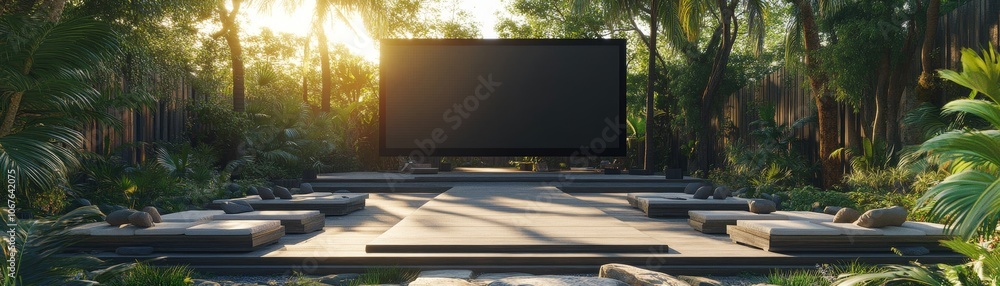 Fototapeta premium An immersive outdoor cinema setup surrounded by lush nature.