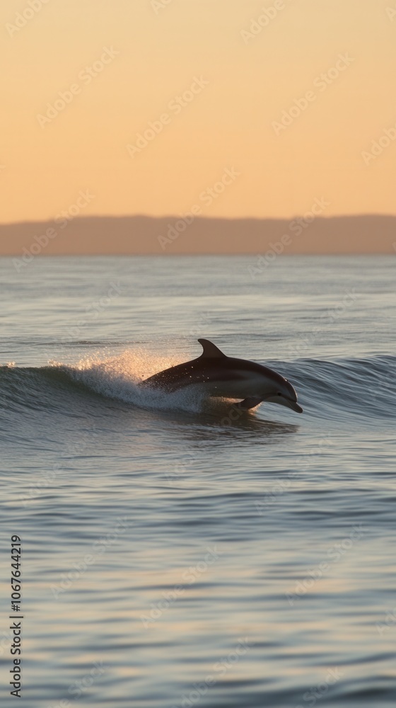 Obraz premium majestic dolphin leaping golden sunset at the sea