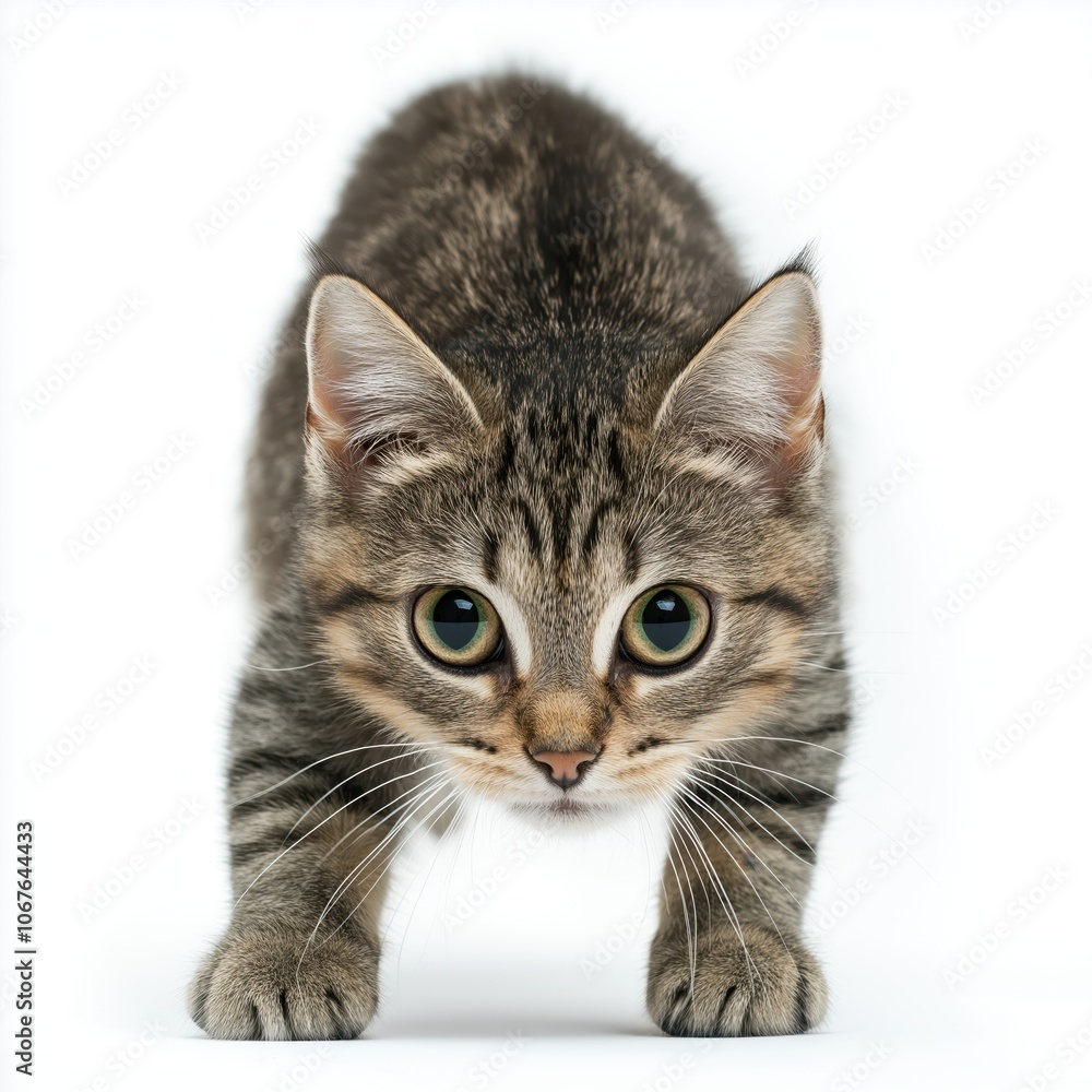 Adorable tabby kitten in a playful crouch position Adorable tabby kitten in a playful crouch position