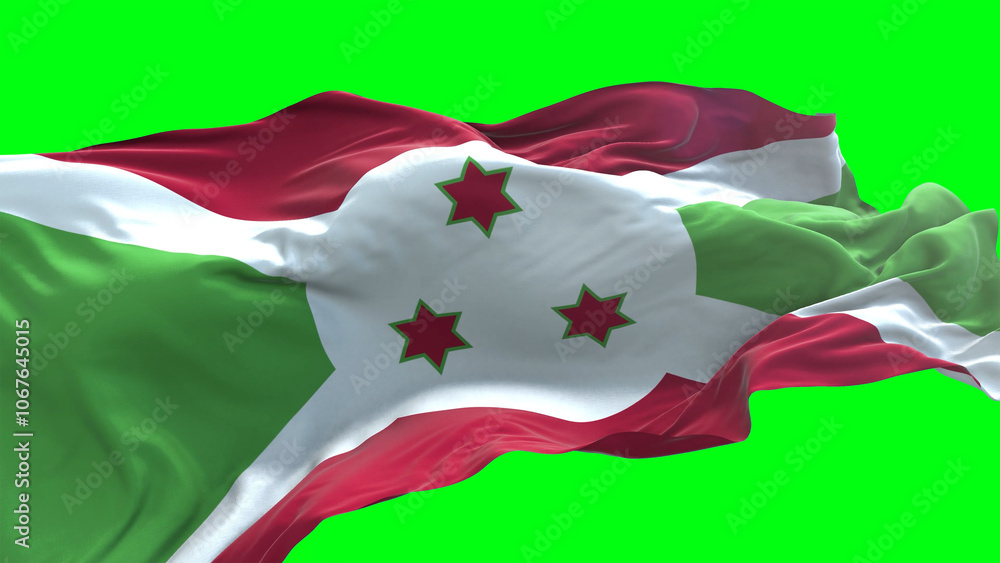 Burundi flag - 3D realistic waving flag on green screen background for chroma key Burundi flag - 3D realistic waving flag on green screen background for chroma key