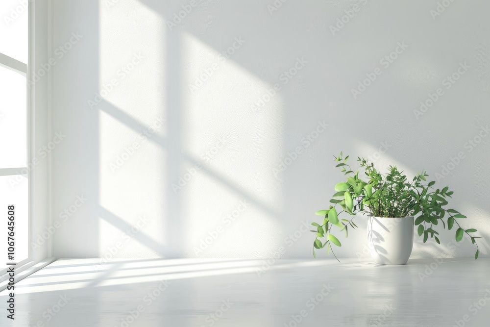 White desk with free space for decoration and small plant. White desk with free space for decoration and small plant.