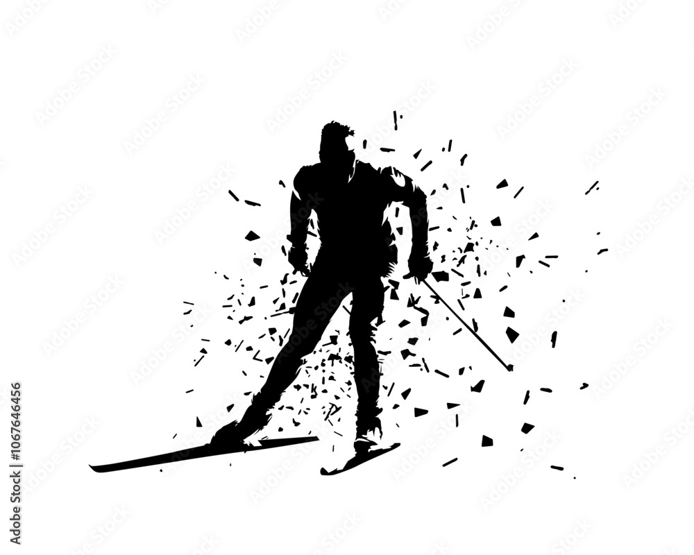 Fotografie Cross country skiing, isolated vector silhouette, distortion effect