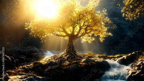 Tree of life in Eden, story from the Bible and prophecy of God and savior Jesus Christ.
Christianity eternal life heaven.