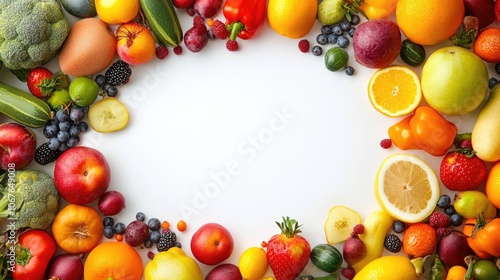 Colorful fruit arrangement with empty space for text