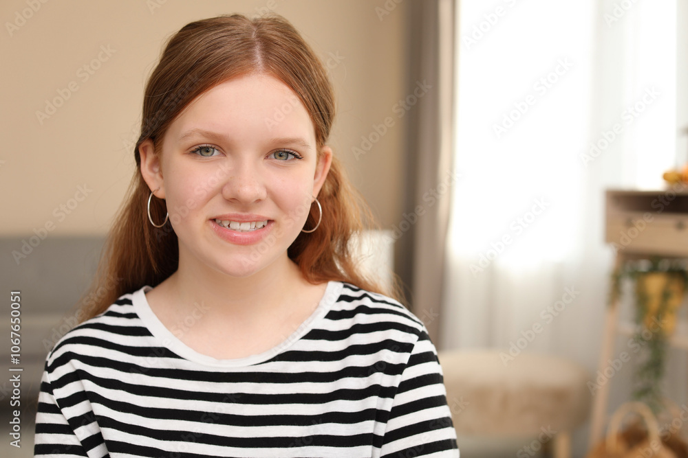 Portrait of happy teenage girl at home Portrait of happy teenage girl at home