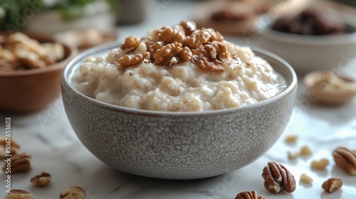 Nutty Oatmeal Bowl with Walnuts for a Healthy Breakfast photo