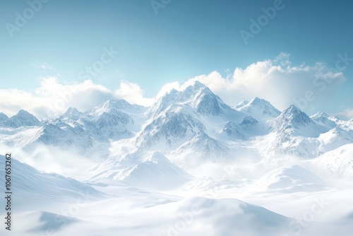 Wallpaper Mural Snow-covered mountains under a clear blue sky with soft clouds in the winter sunlight Torontodigital.ca