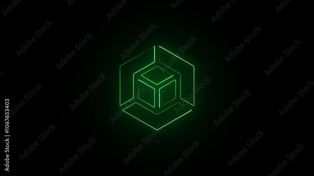 Glowing neon 3d Model icon isolated on black background. HD Video motion graphic animation Glowing neon 3d Model icon isolated on black background. HD Video motion graphic animation