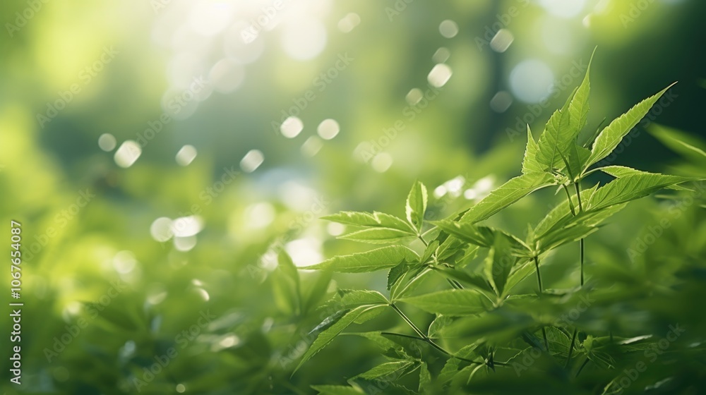 Obraz premium Glowing sunlight filtering through trees, highlighting the new growth of spring foliage in a verdant forest landscape.