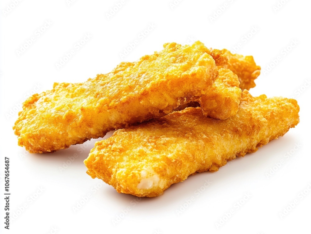 Bite sized fish sticks, golden and crispy. Bite sized fish sticks, golden and crispy.