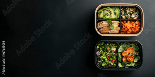 Healthy food in prepared boxes photo