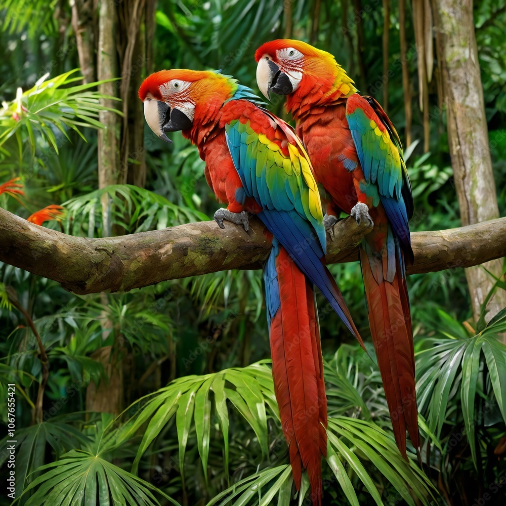 Obraz premium Colorful Macaws in Jungle