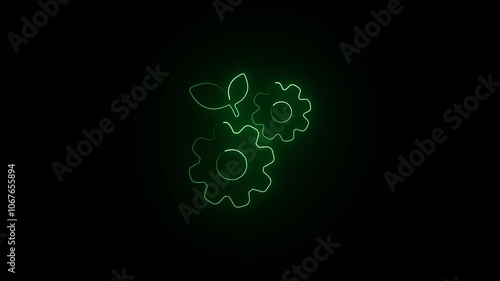 Glowing neon Green Technology icon isolated on black background. HD Video motion graphic animation